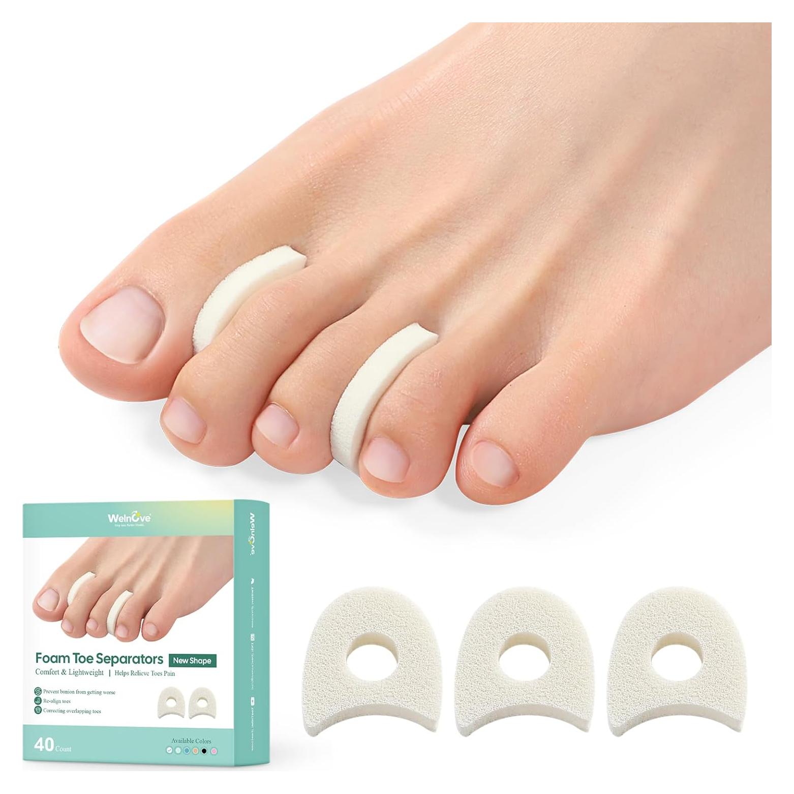Separadores de Dedos de Espuma Welnove - 40 Piezas Alivio Juanetes