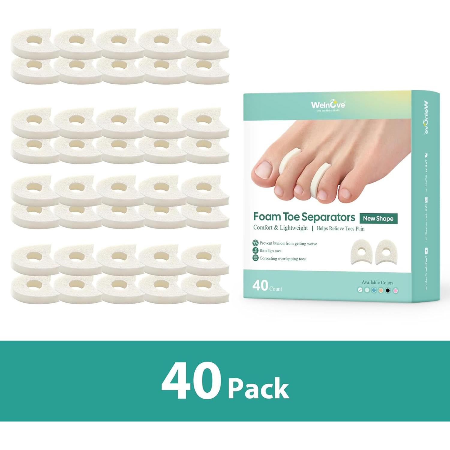 Separadores de Dedos de Espuma Welnove - 40 Piezas Alivio Juanetes