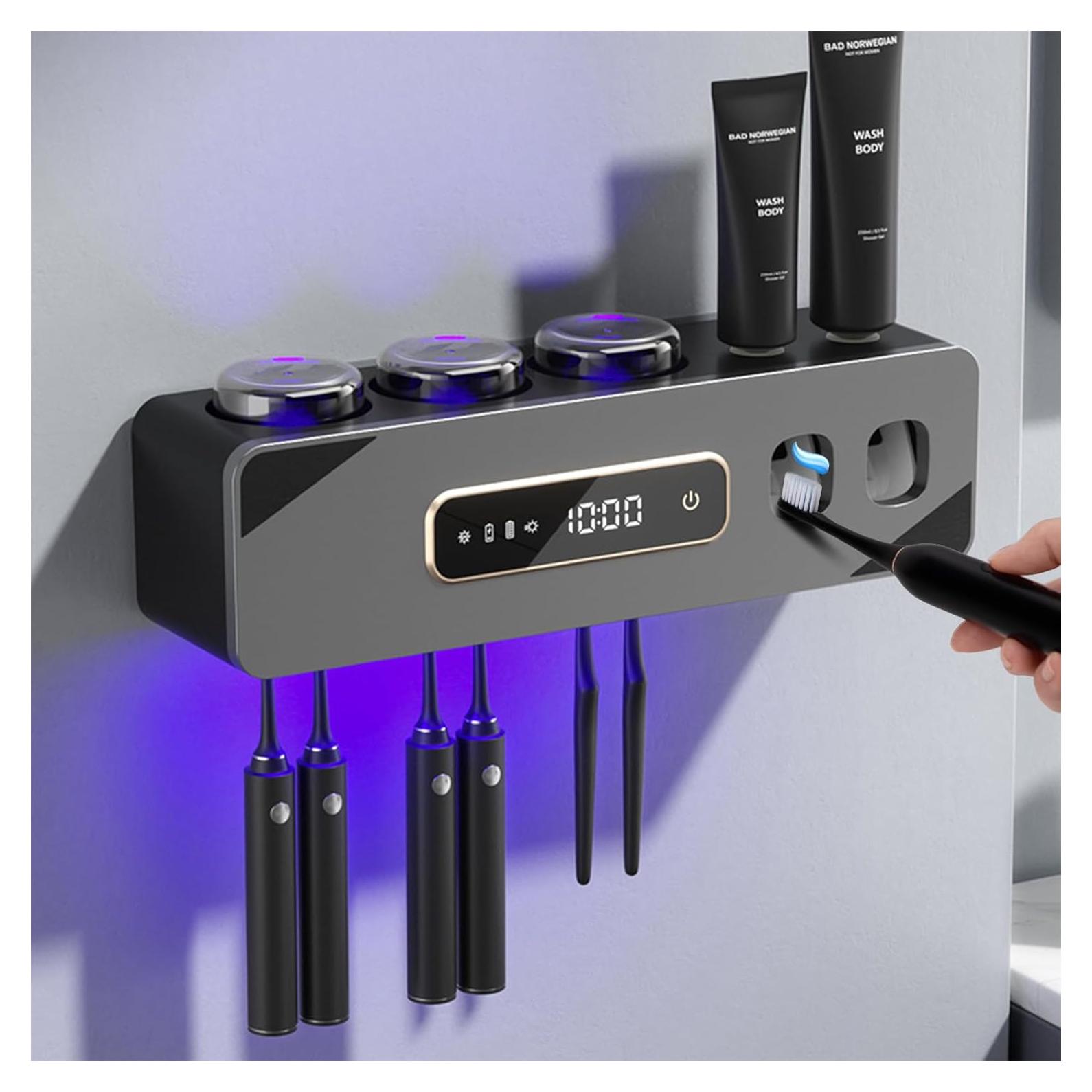 Soporte de Cepillo de Dientes Automático Wekity Gris con Dispensador