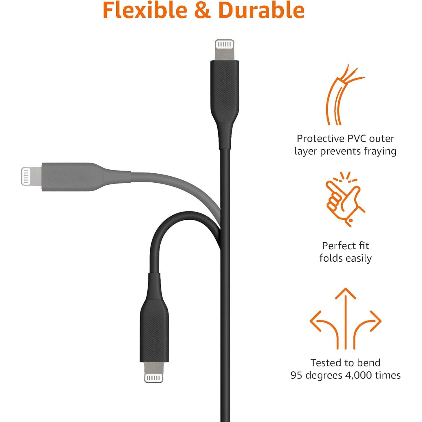 Cable USB-C a Lightning Amazon Basics MFi 0.91m Negro