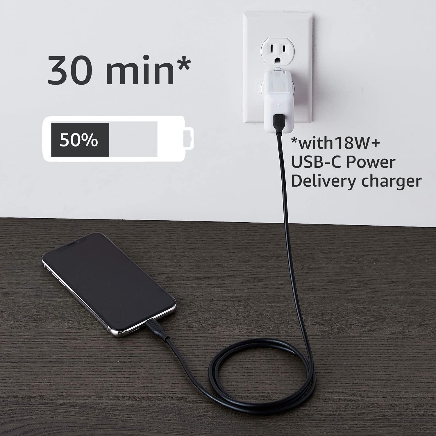 Cable USB-C a Lightning Amazon Basics MFi 0.91m Negro