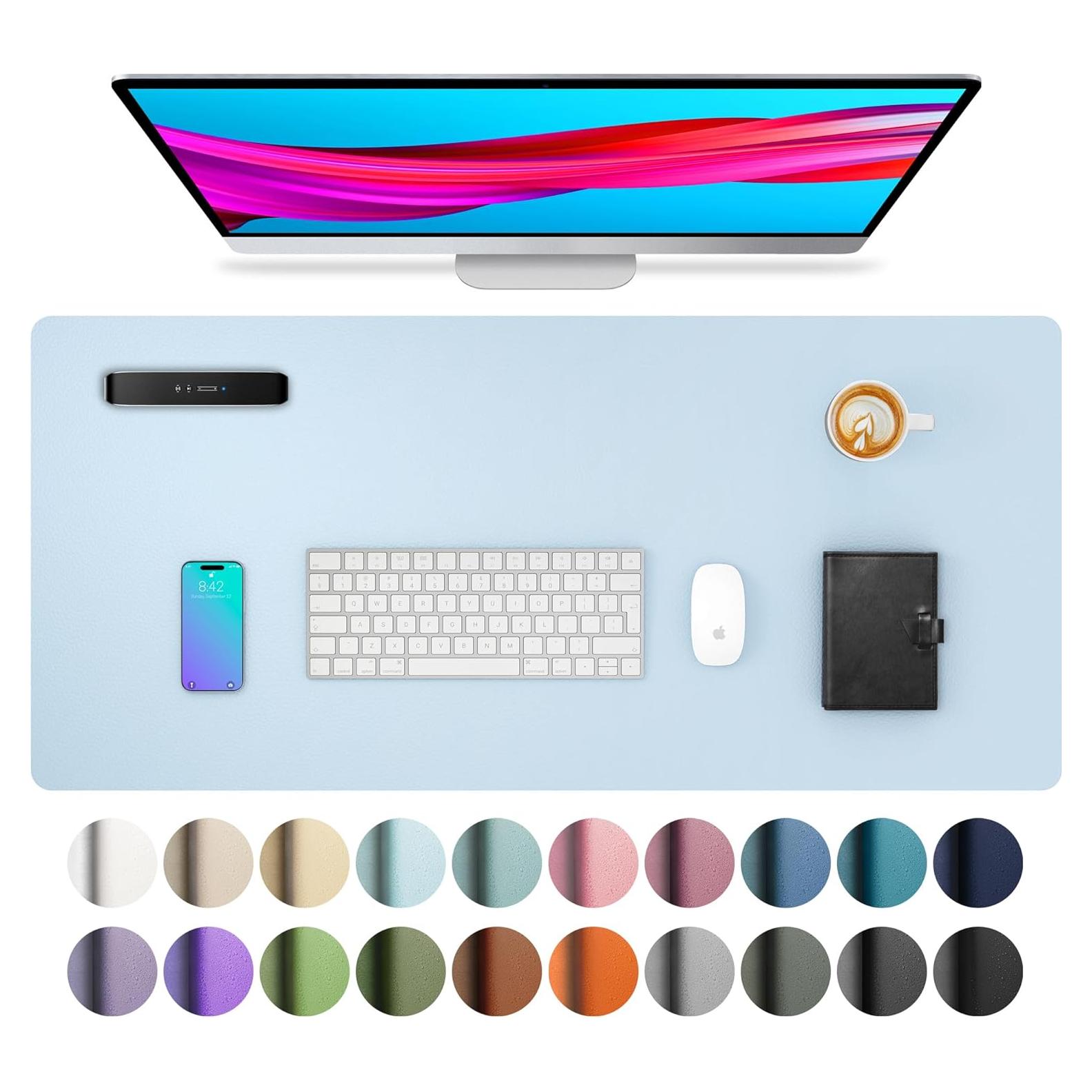 Alfombrilla de Escritorio Aothia de Cuero PU 60x35 cm Azul Bebé