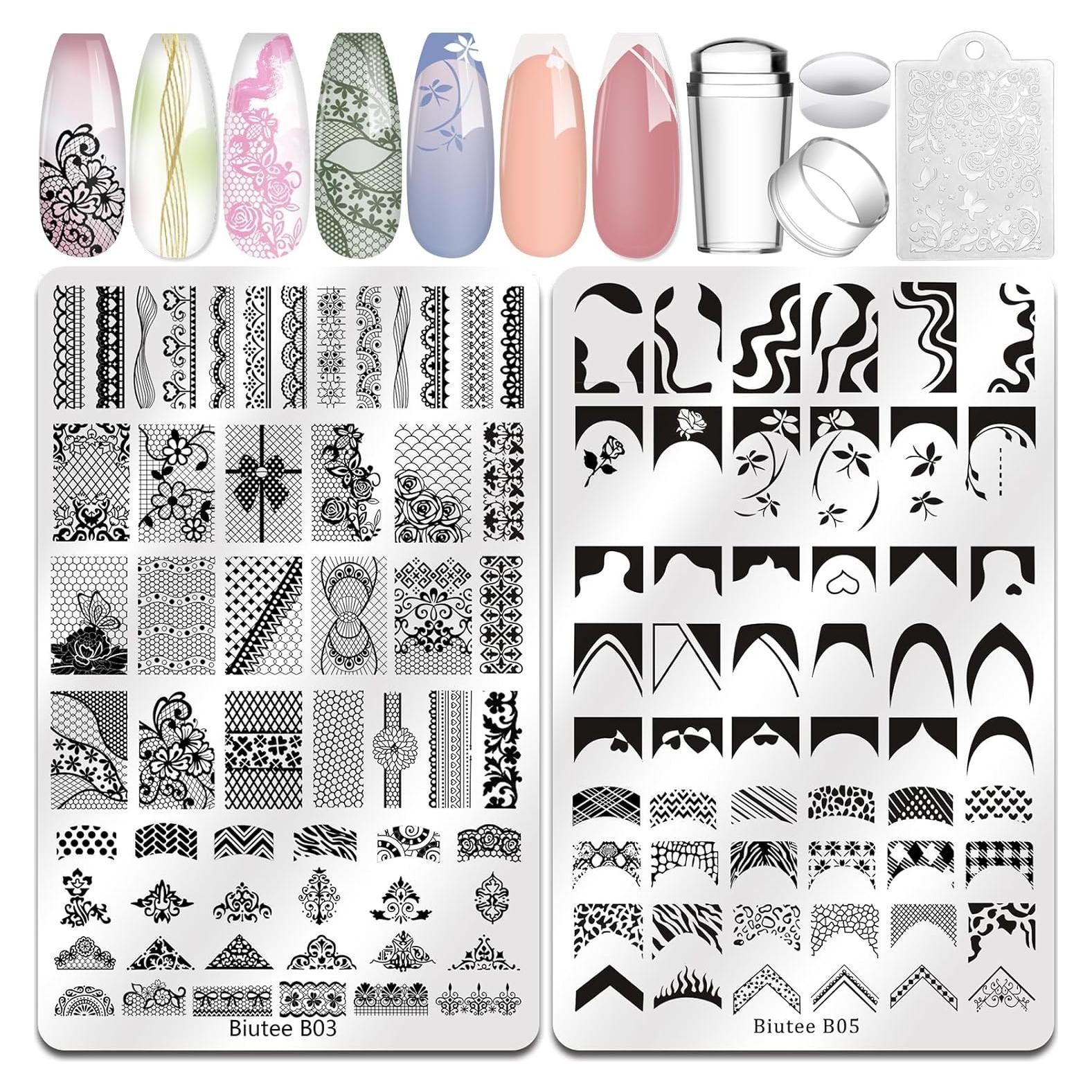 Kit de Estampado de Uñas Biutee 2 Placas + Stamper + Raspador