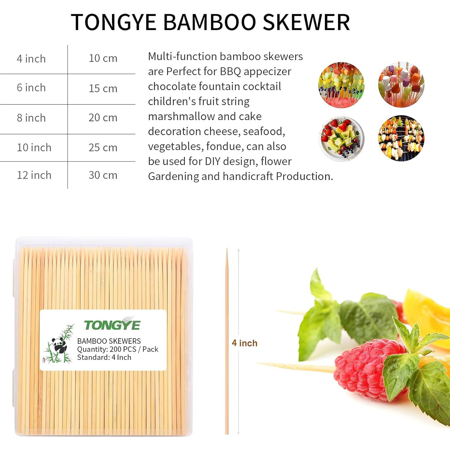 200 Pinchos de Bambú 4" TONGYE para Aperitivos y Brochetas