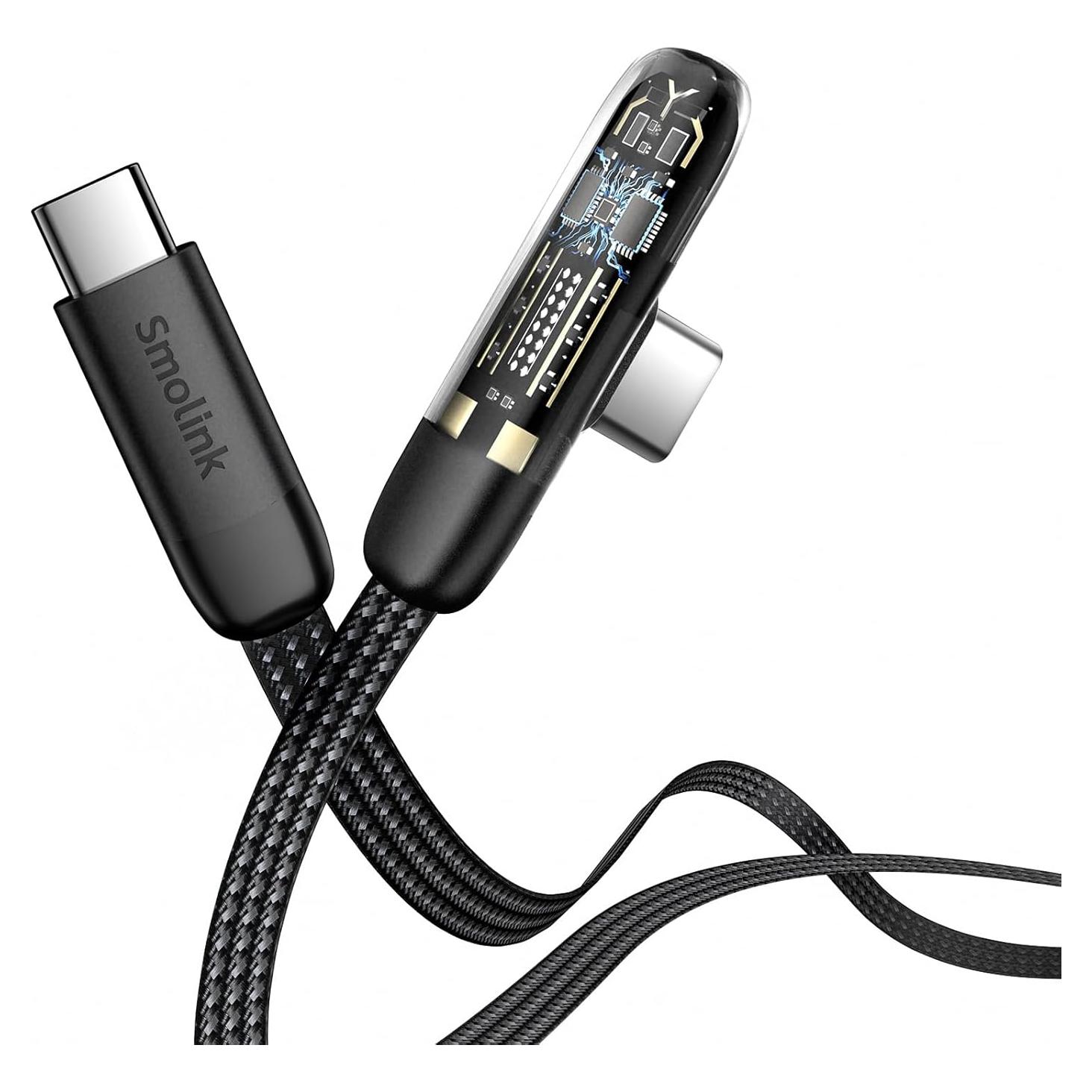 Cable USB C en Ángulo Recto Smolink 3FT 100W 2-Pack Negro