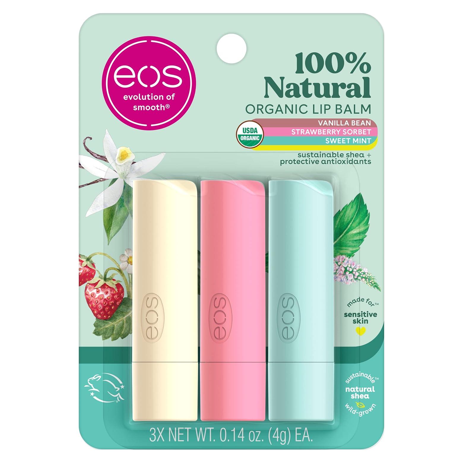 Bálsamo Labial Natural eos 3-Pack - Vainilla, Menta, Fresa