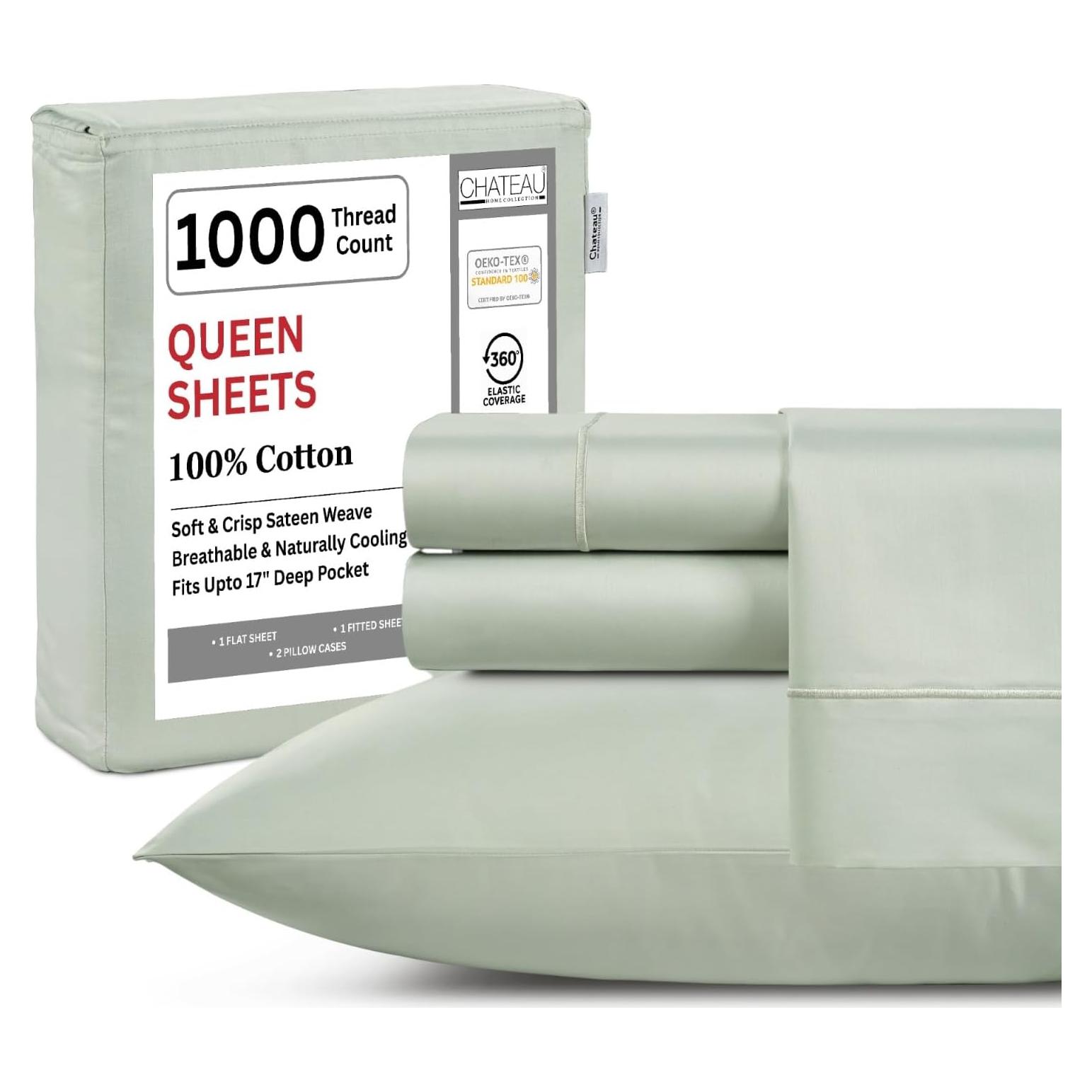 Juego de Sábanas Queen 100% Algodón Chateau Home 1000 Hilos