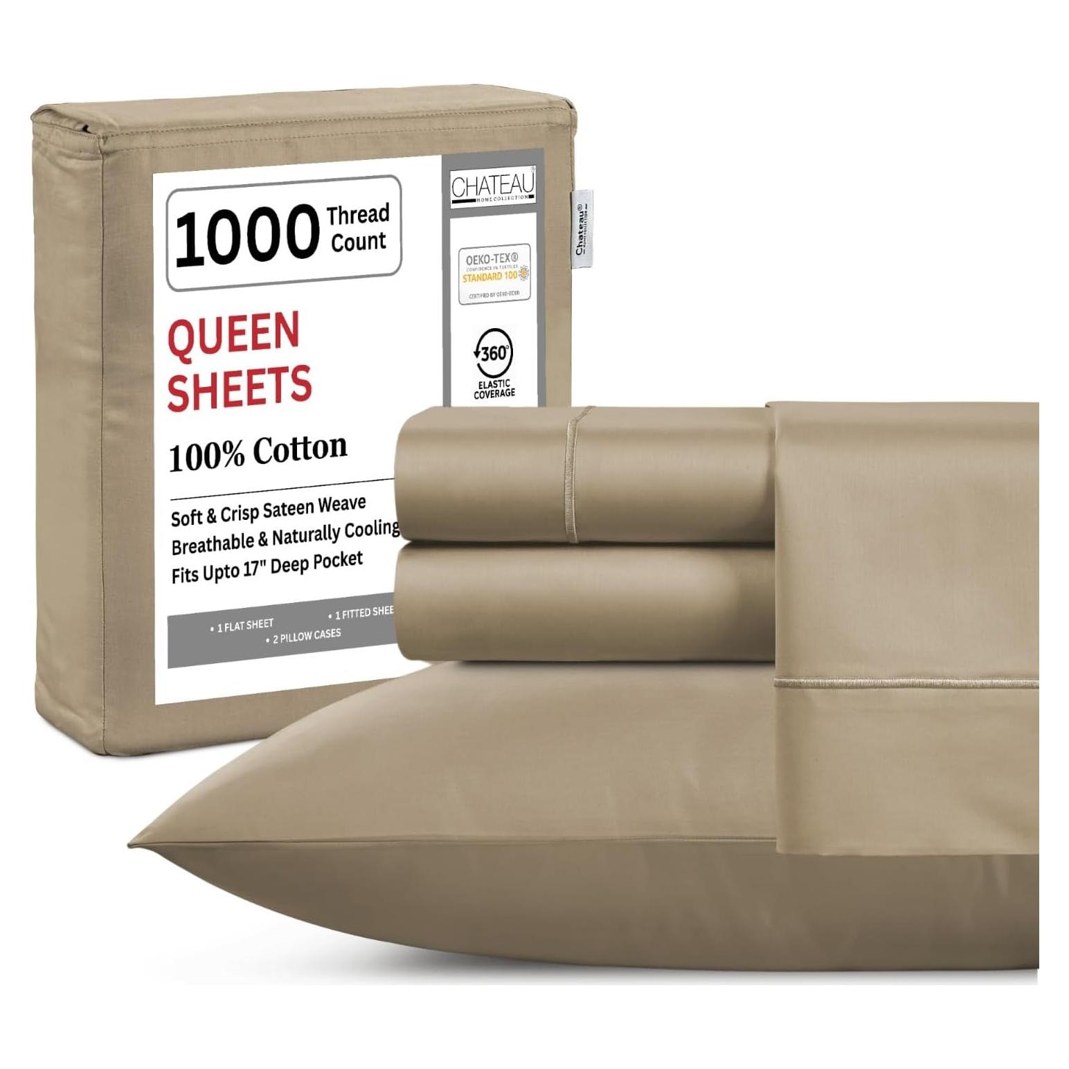 Juego de Sábanas Reina 100% Algodón Chateau Home 1000 Hilos