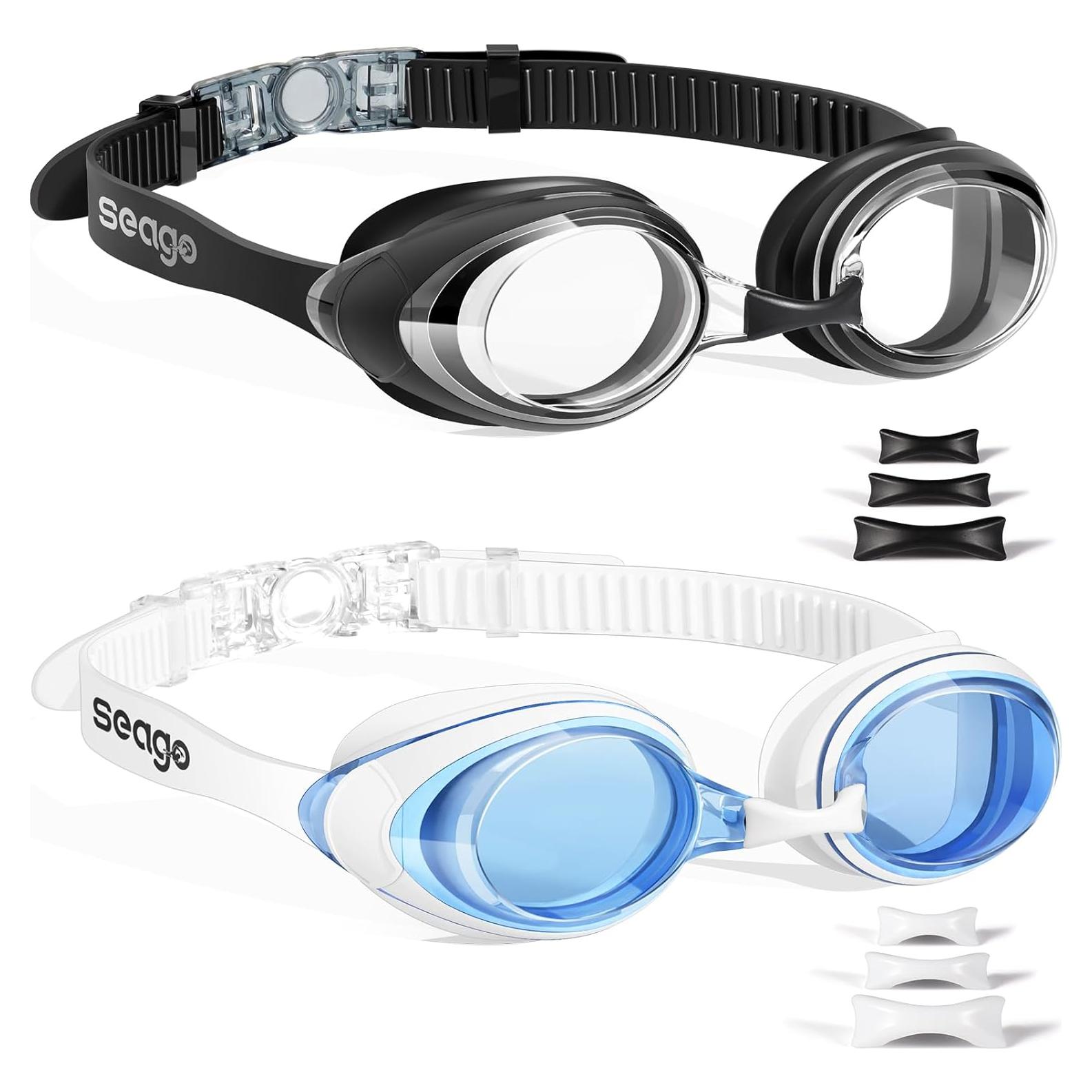 Gafas de Natación Antivaho Seago para Adultos - Negro y Azul Blanco