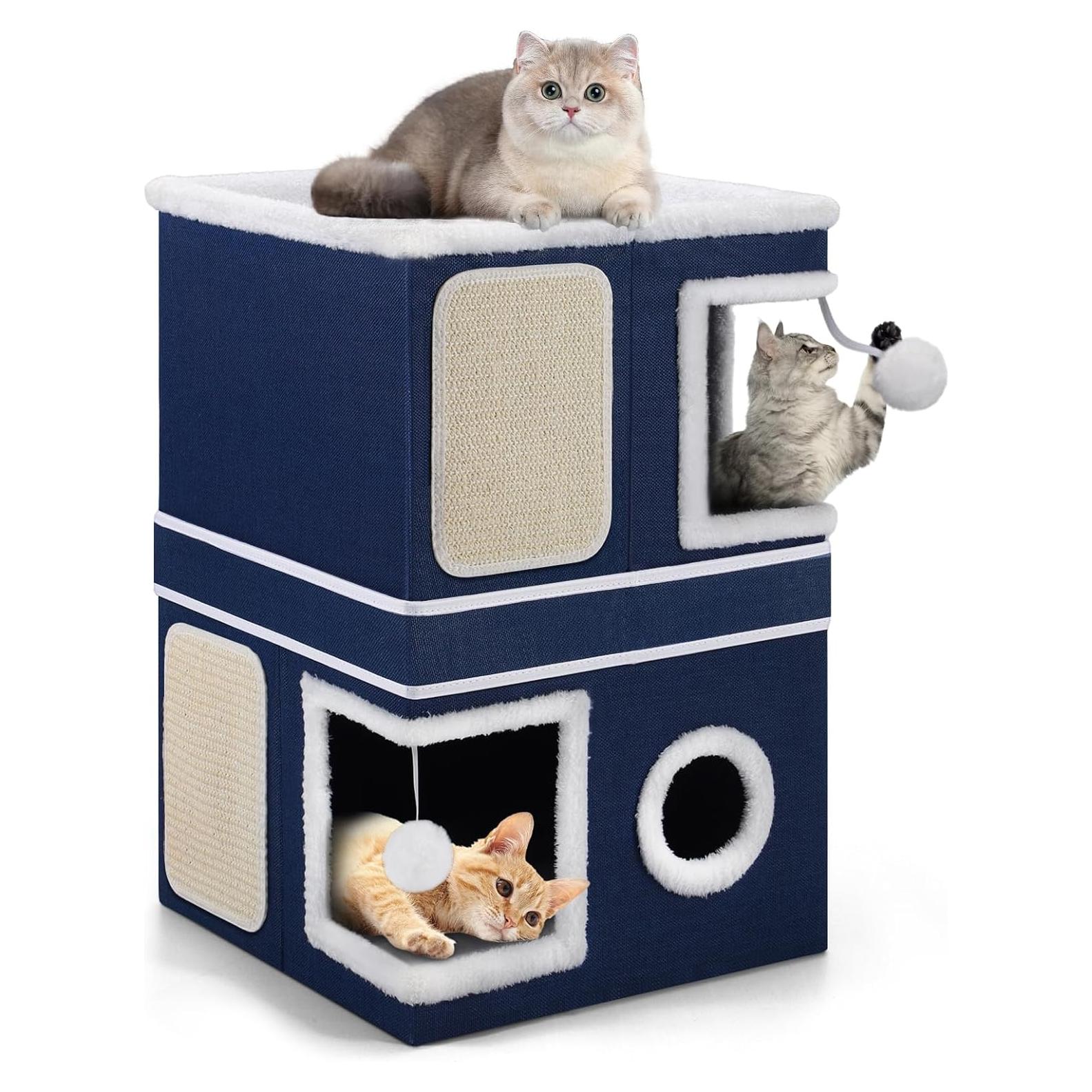 Casa para Gatos 2 Pisos Shikha Azul, Soporta 13.6 kg