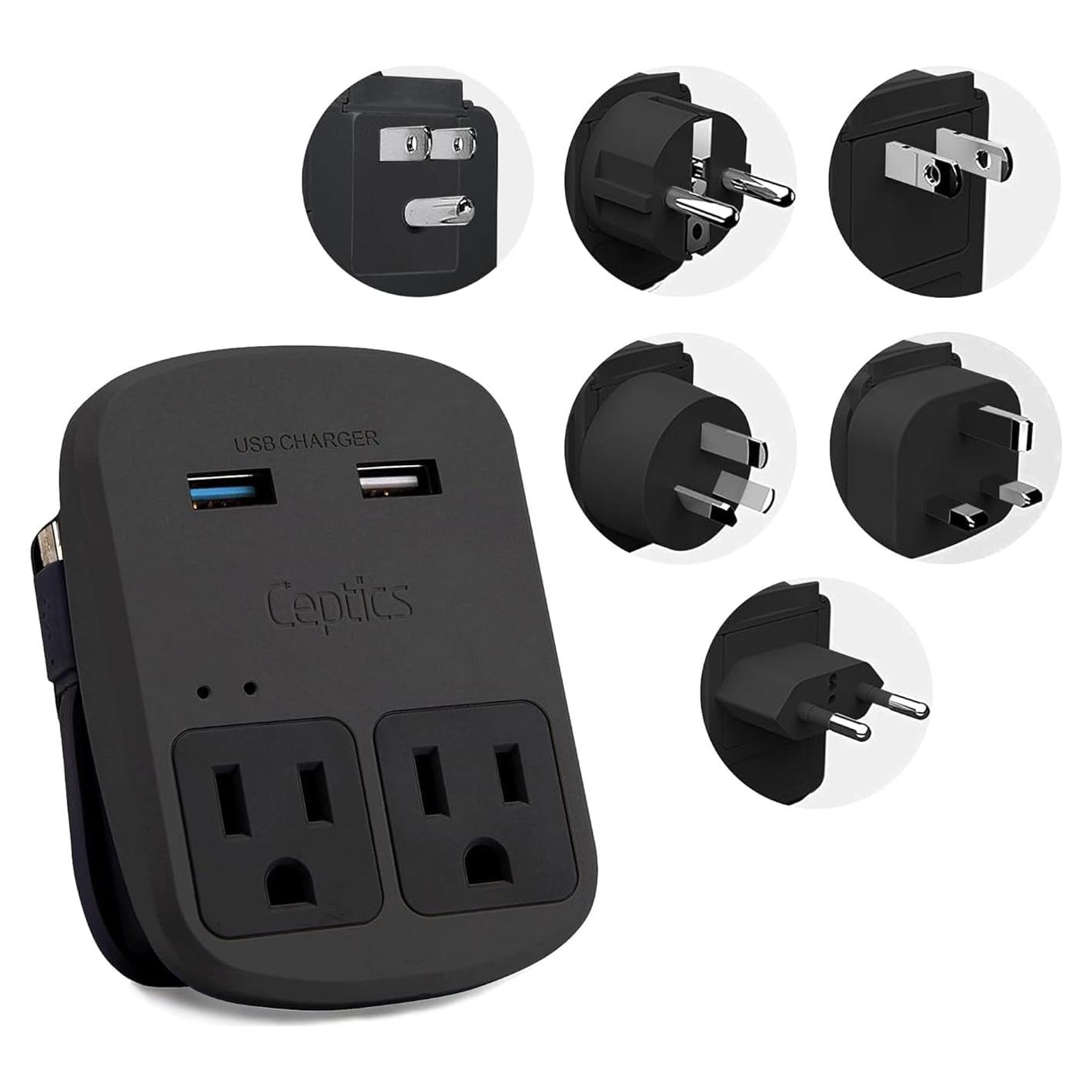 Kit Adaptador de Viaje Ceptics WPS-2BPlus - 2 USB + USB-C