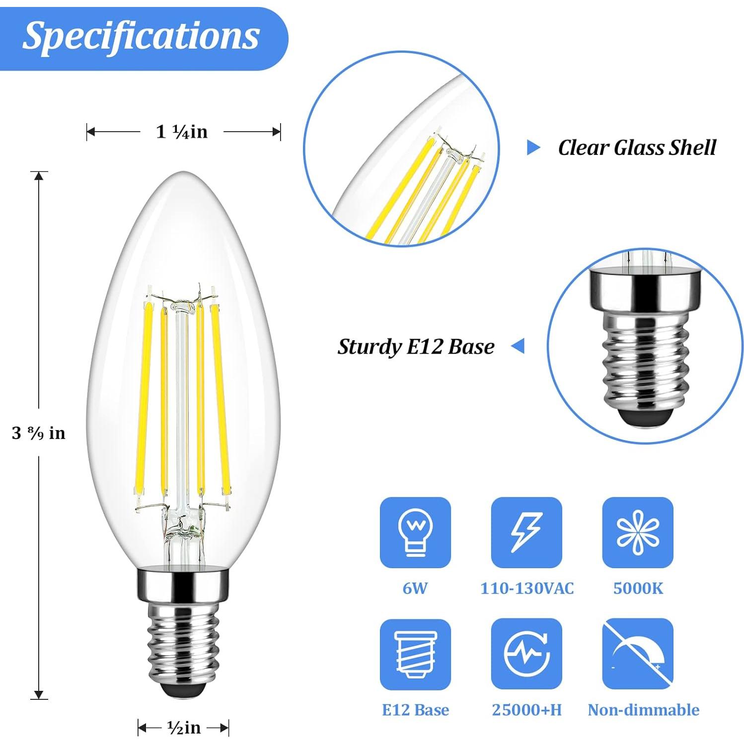 Bombillas LED Candelabra Brightever 6W Luz Diurna 5000K 5 Pzas