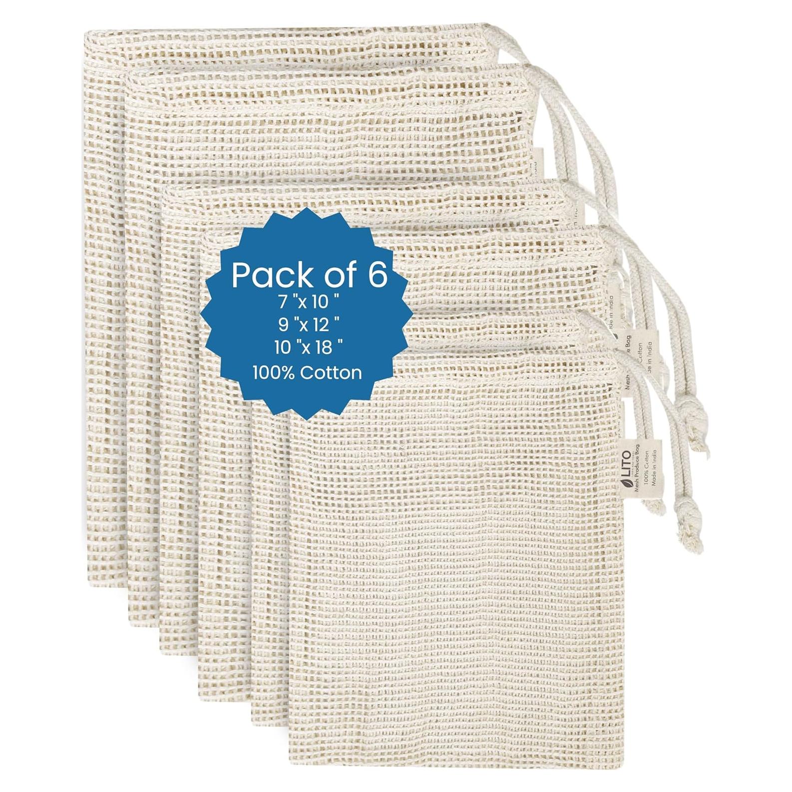 Bolsas de Malla Reutilizables LITO - 6 Tamaños Mixtos Naturales