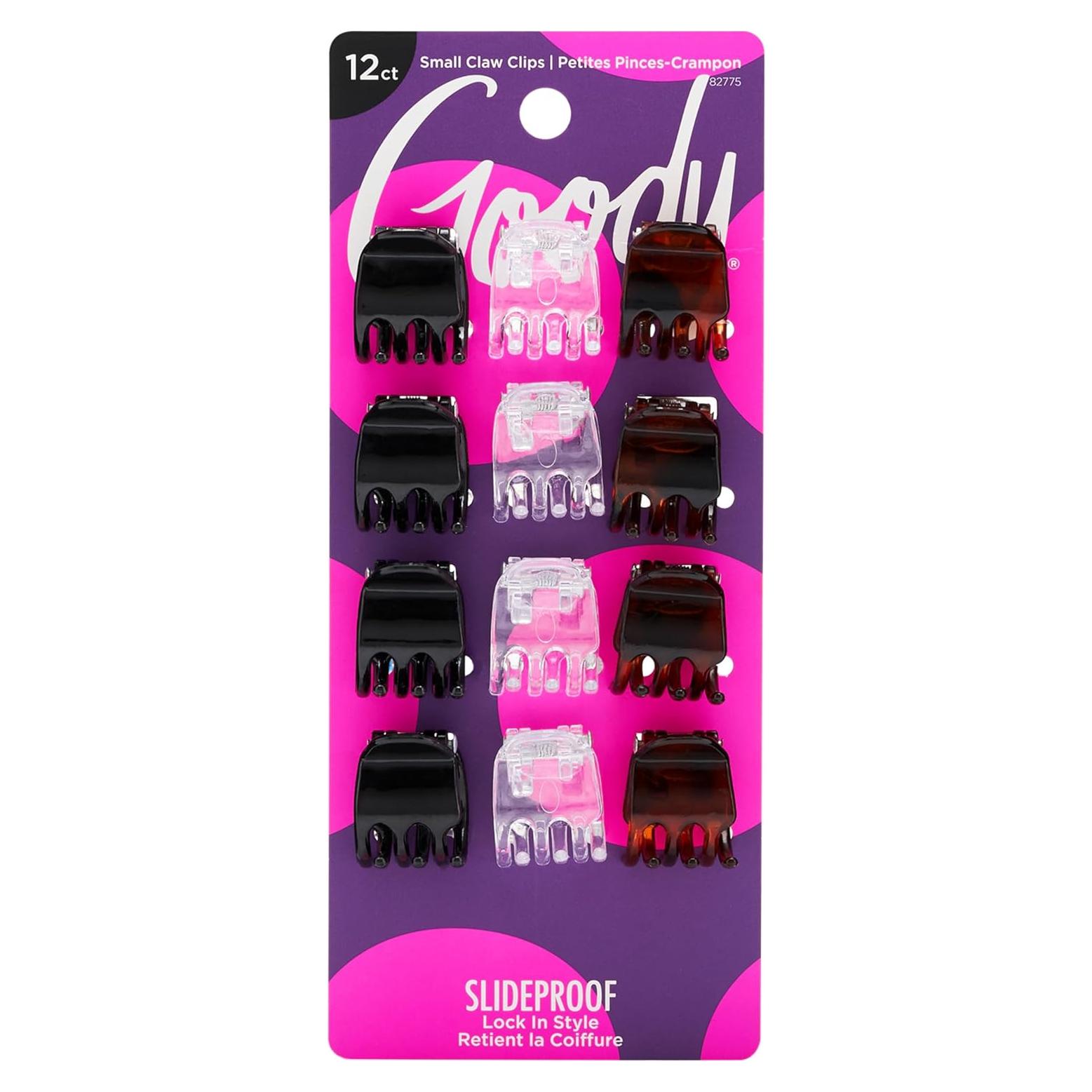 Goody Small Basic Half-Claw Clips, 3 Prong Hair Clips, Assorted Neutral Colors, All Hair Types, 12 Count (Pack of 1)