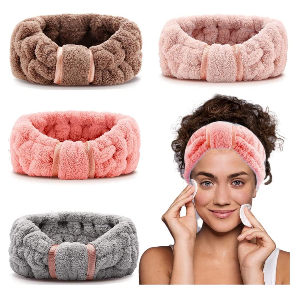 Paquete de 4 diademas de microfibra IAXSEE para cuidado facial