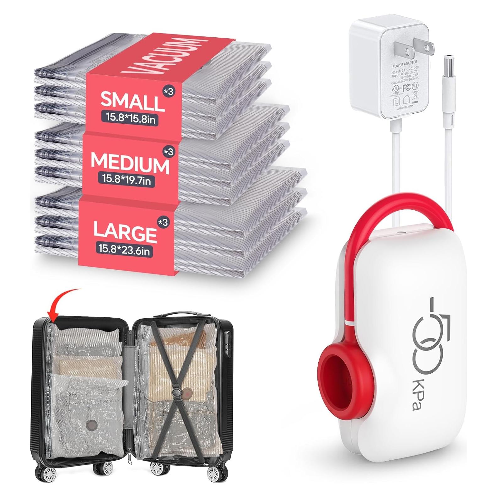 Bolsas de Almacenamiento al Vacío VMstr 9 Pzas con Bomba Eléctrica