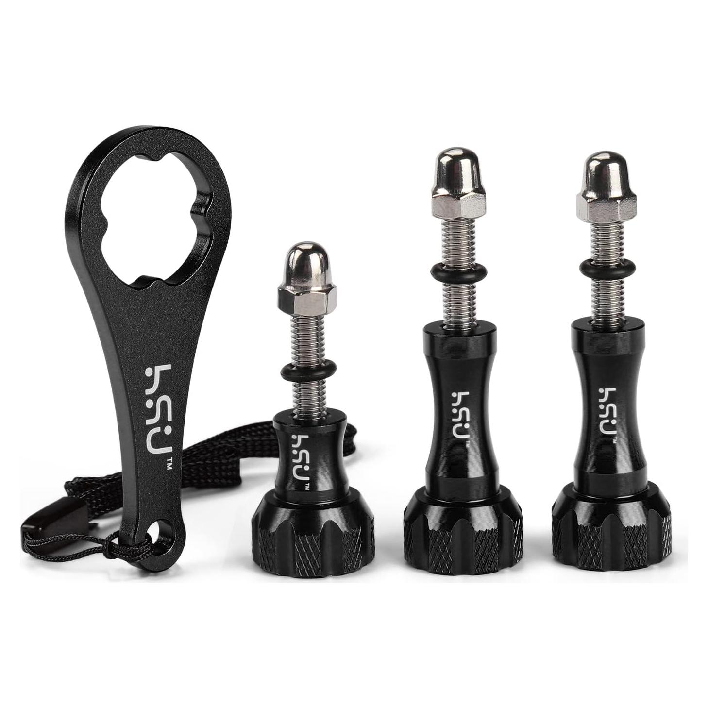 Juego de Tornillos de Pulgar HSU + Llave para GoPro - Aluminio Negro