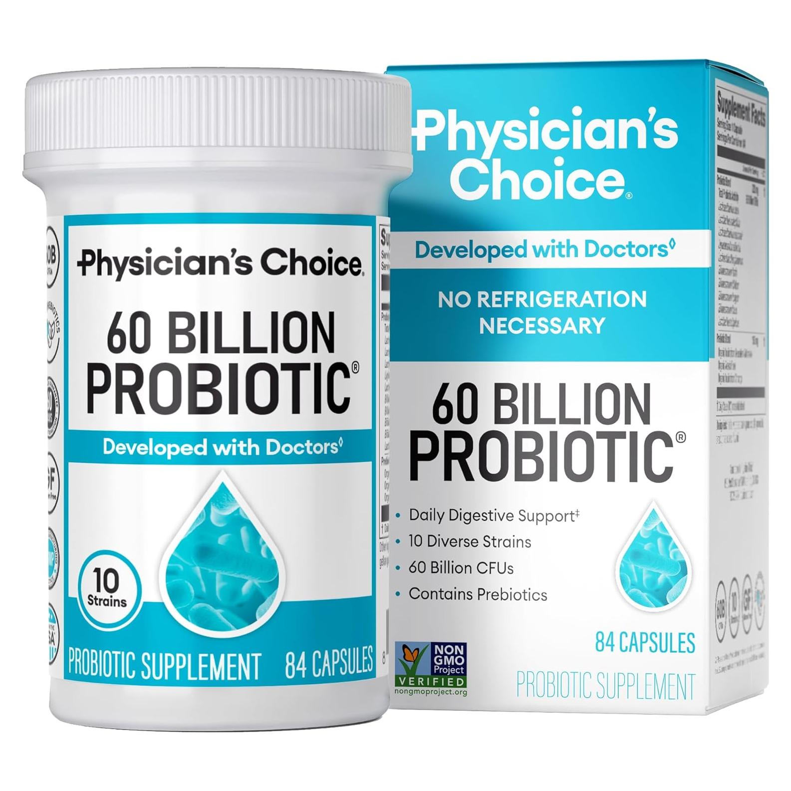 Probioticos 60 Mil Millones CFU - 10 Cepas + Prebioticos - 84ct
