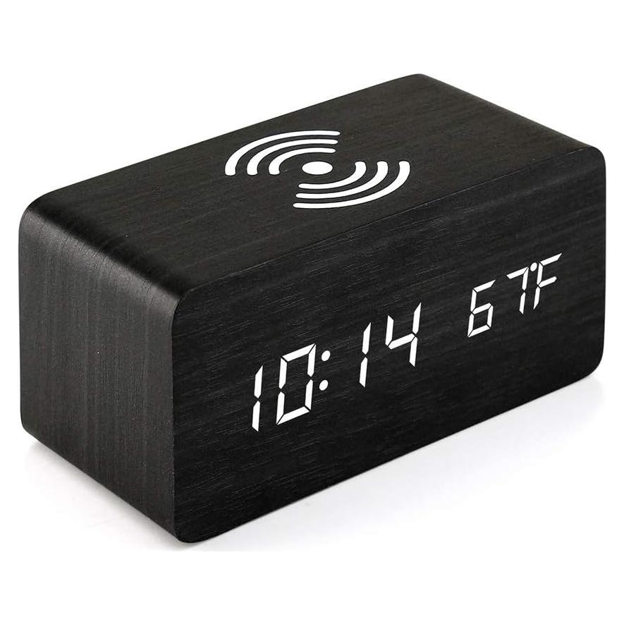Reloj Despertador Digital OCT17 con Carga Inalámbrica Qi - Negro