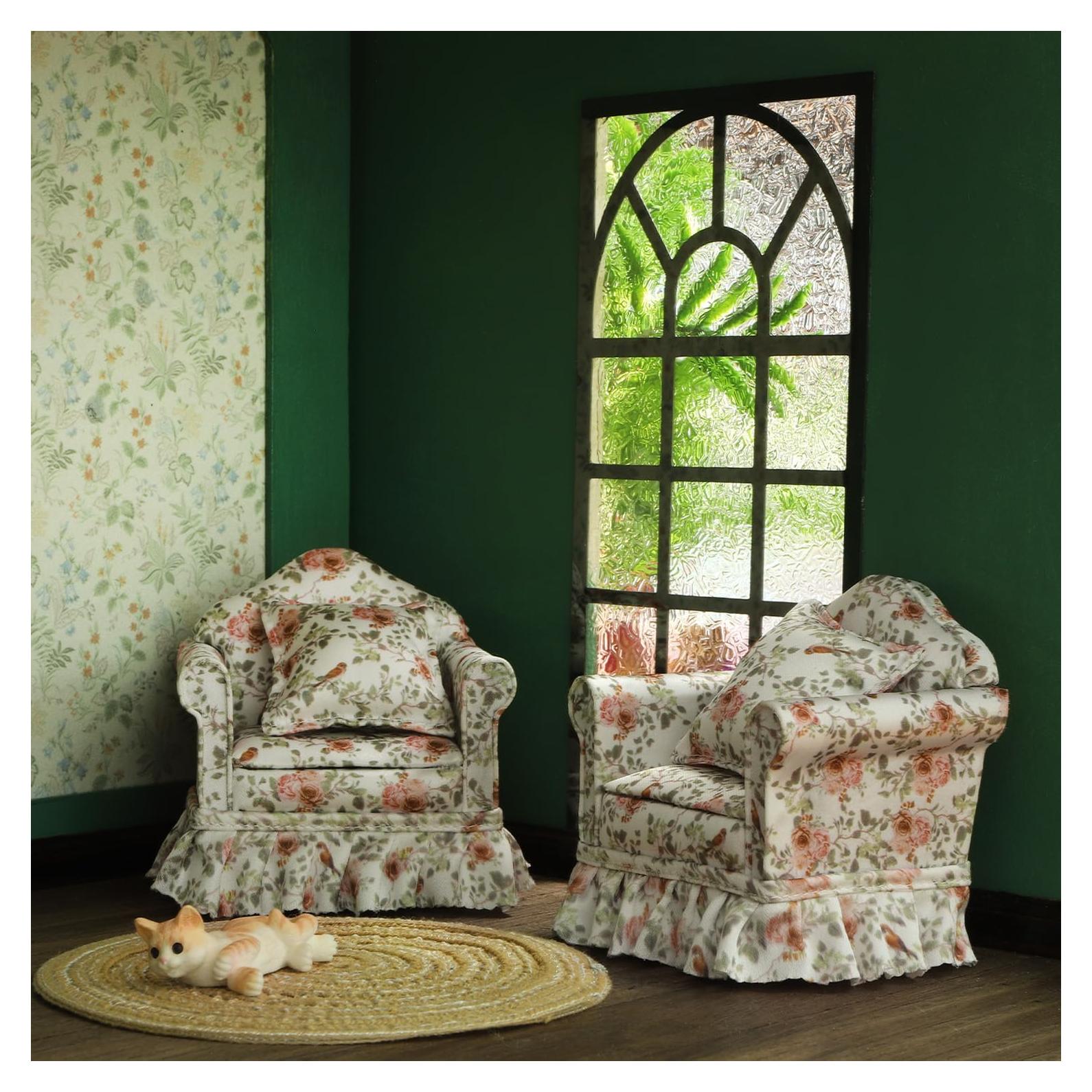 Muebles Miniatura iLAND Sofá Plisado Rosa y Pájaros 2 Pcs