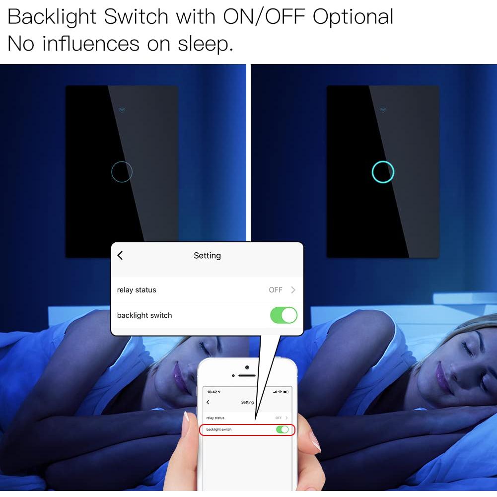 Interruptor Inteligente Táctil Moes 1 Gang Negro WiFi 2.4GHz