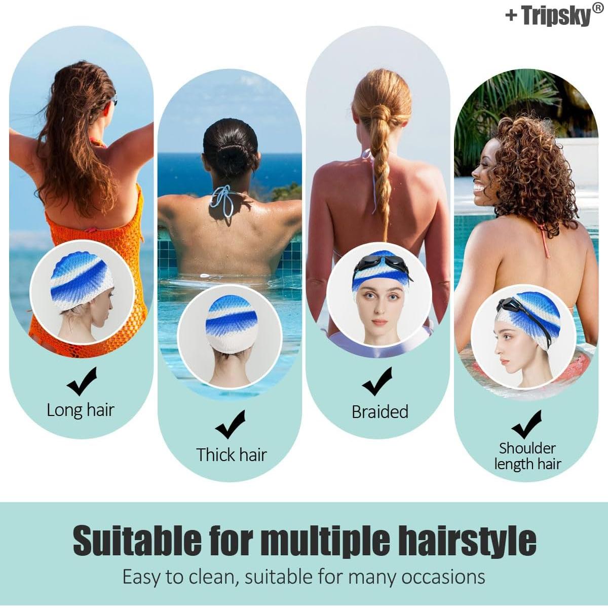 Gorro de Natación de Silicona Tripsky Unisex Azul y Blanco