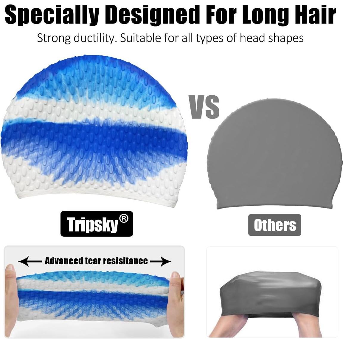 Gorro de Natación de Silicona Tripsky Unisex Azul y Blanco