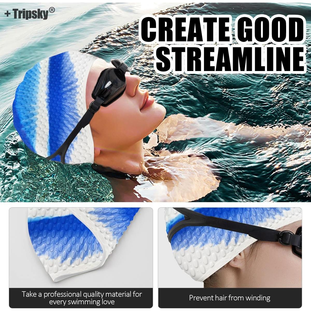 Gorro de Natación de Silicona Tripsky Unisex Azul y Blanco