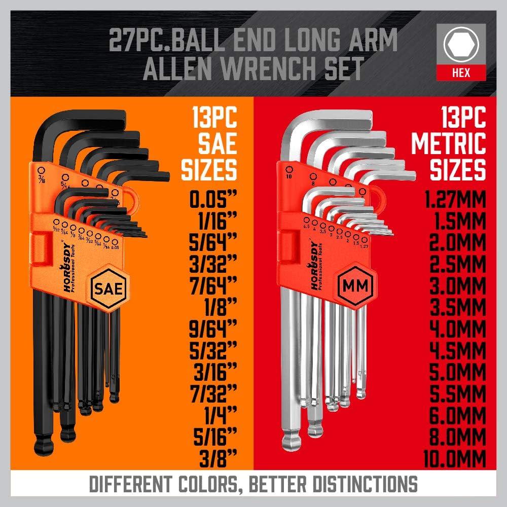 Juego de Llaves Allen 27PCS HORUSDY Acero CR-V Punta Esférica