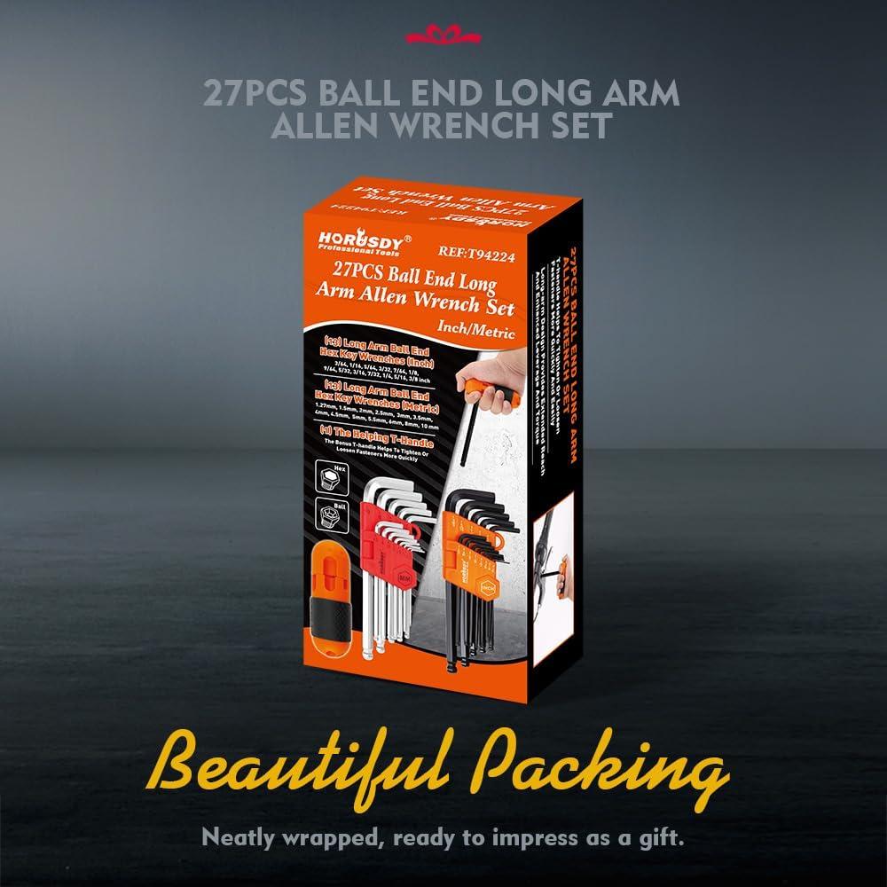 Juego de Llaves Allen 27PCS HORUSDY Acero CR-V Punta Esférica