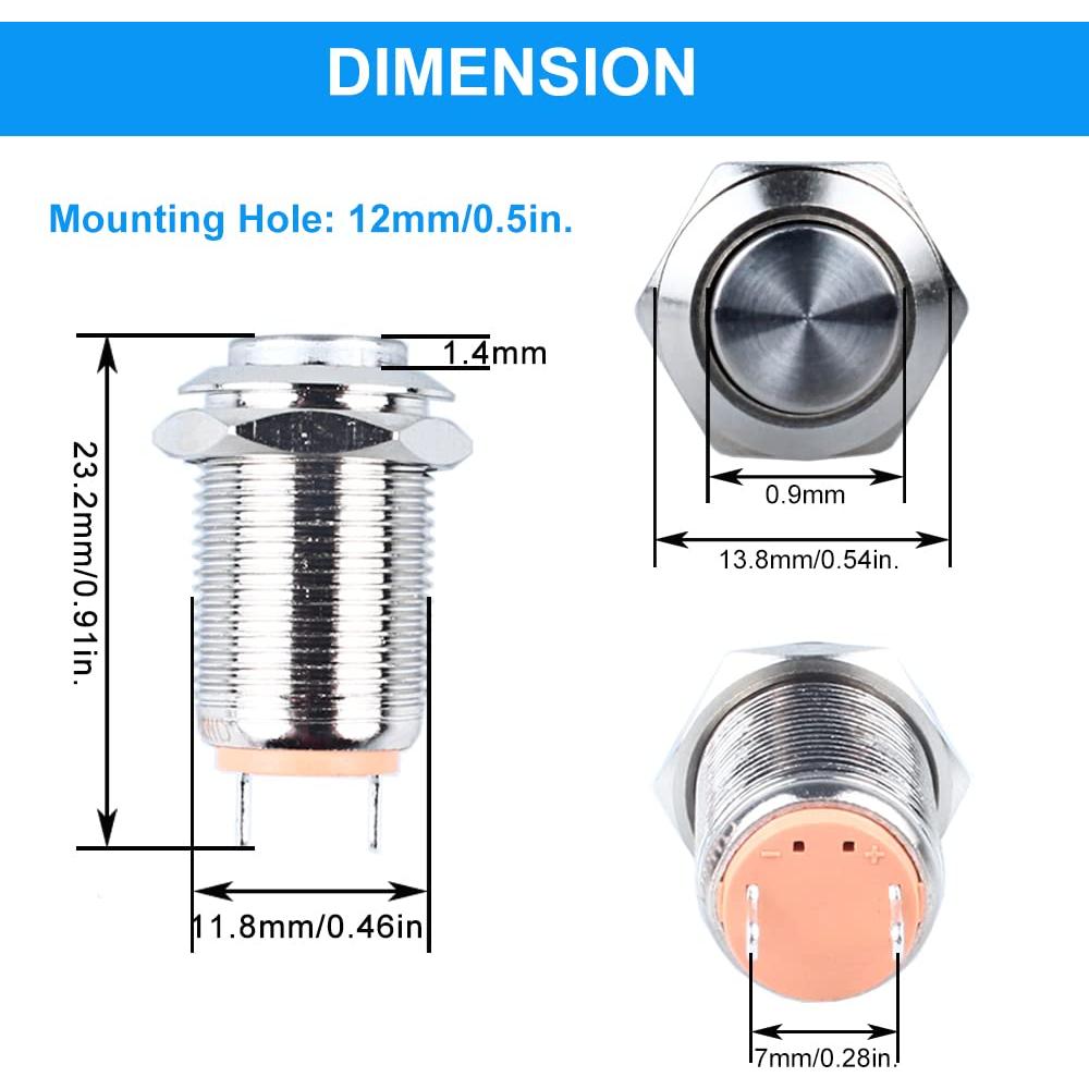Paquete de 2 Interruptores Metálicos Impermeables 12mm DMWD