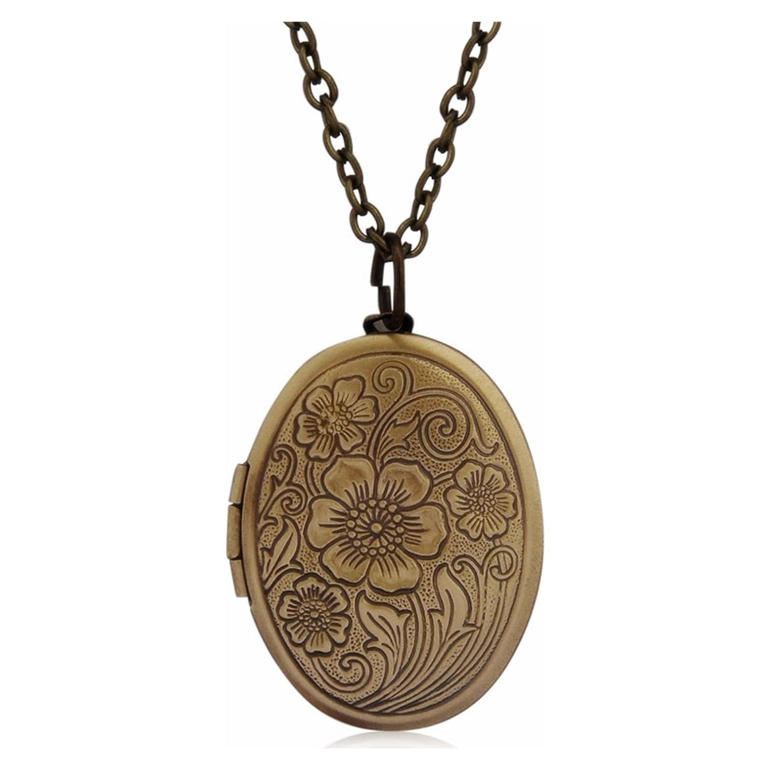 Collar Medallón Geométrico Grabado Oro Plata Vintage