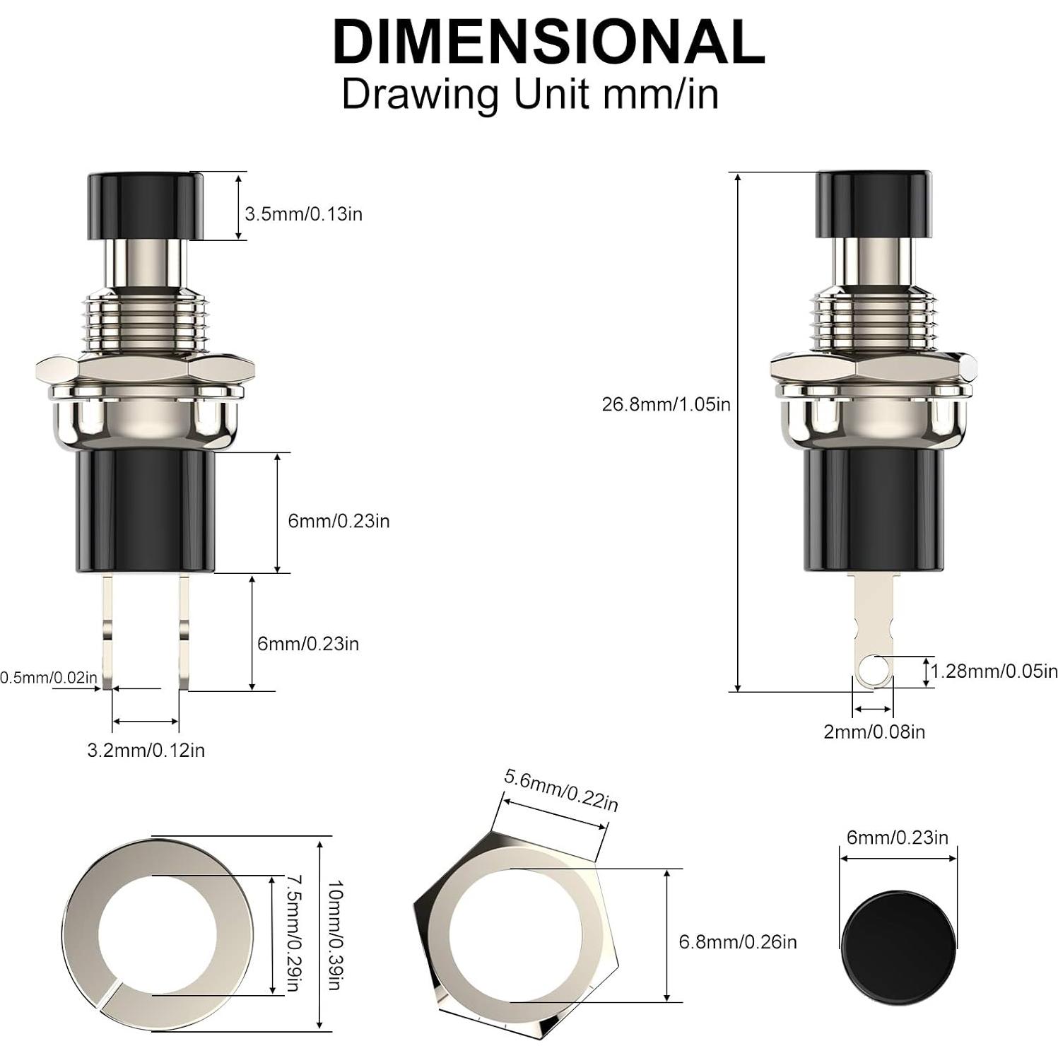 Interruptor de botón momentáneo DIYhz NC 1A 250V 20pcs