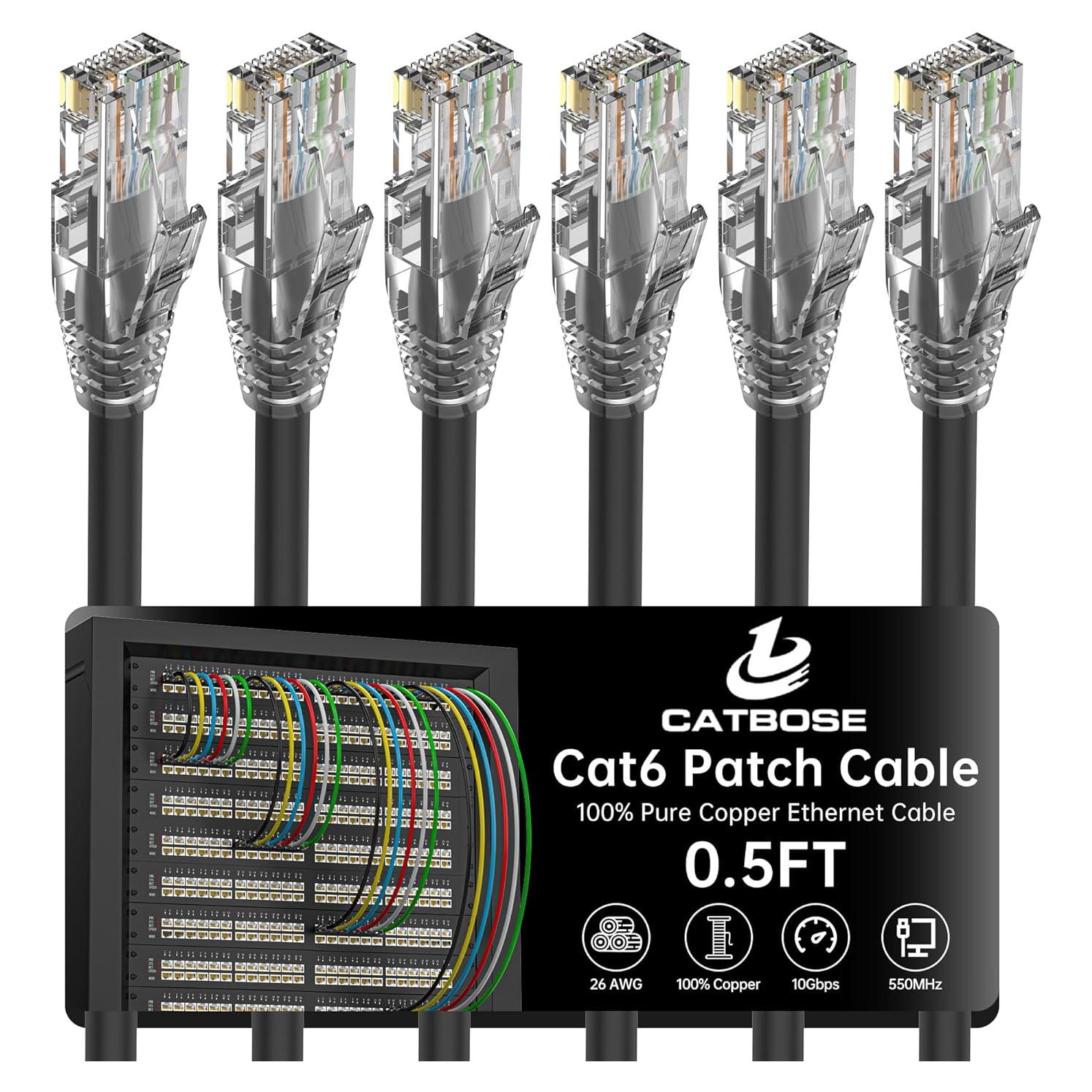 Cable Ethernet Cat6 0.15m CatBose Negro - Paquete de 6