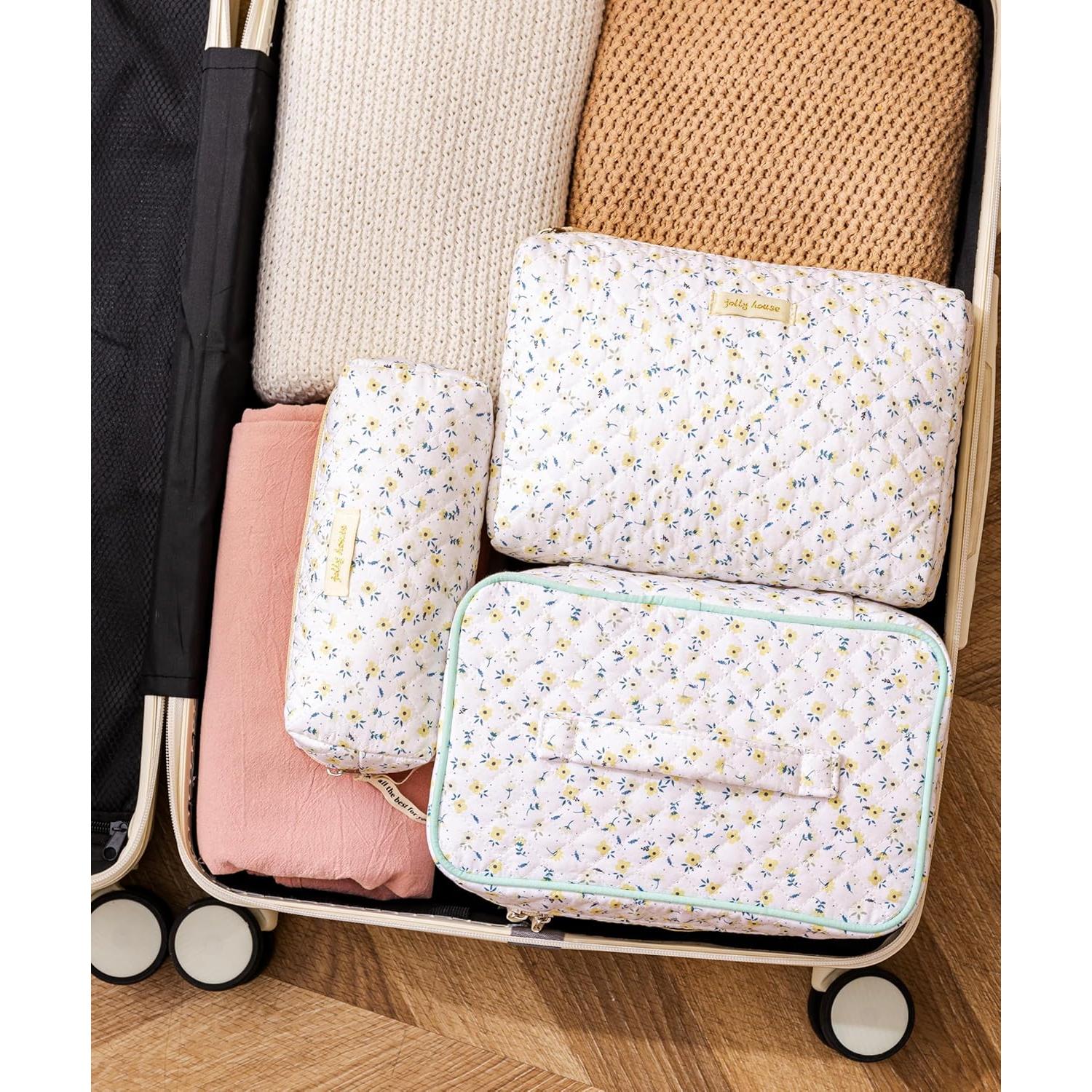 Bolsa de Maquillaje Acolchada HBselect 3PCS Floral para Viaje