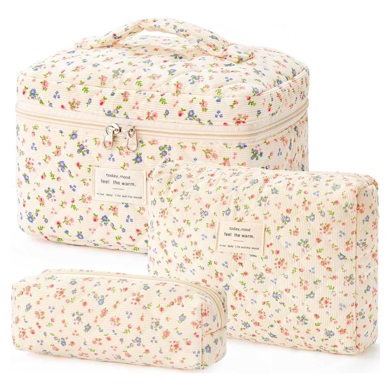 Bolsa de Maquillaje Acolchada HBselect 3PCS Floral Grande