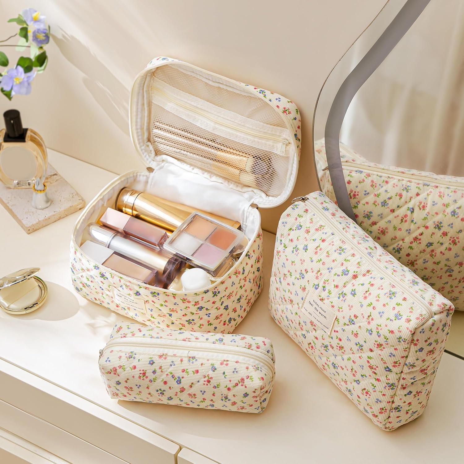 Bolsa de Maquillaje Acolchada HBselect 3PCS Floral Grande