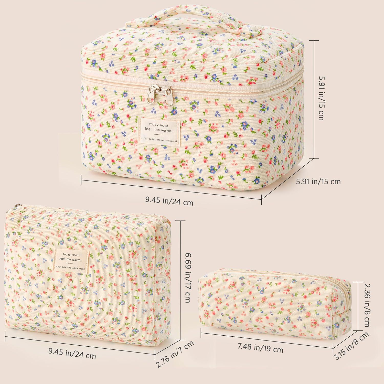 Bolsa de Maquillaje Acolchada HBselect 3PCS Floral Grande