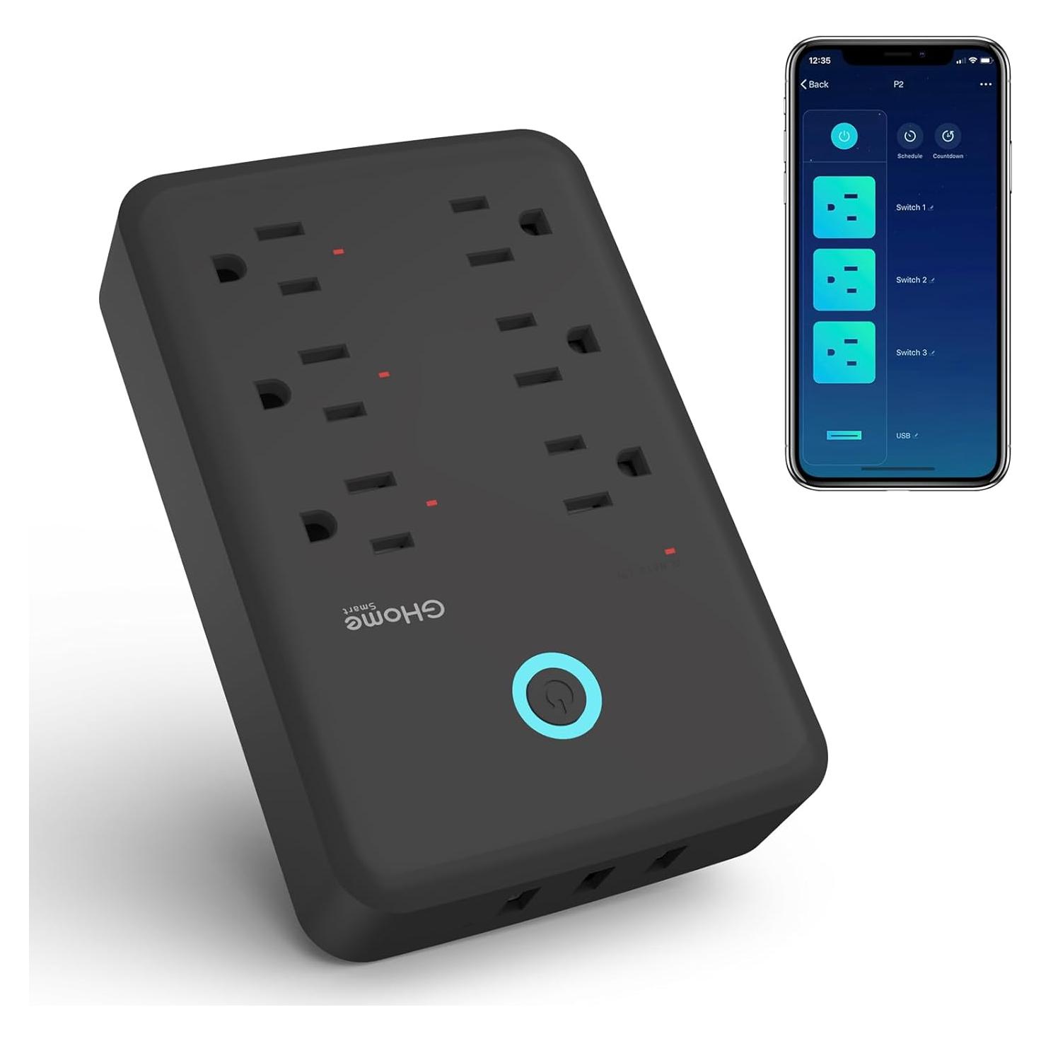 Enchufe Inteligente GHome P2-BK con 3 Regletas y 3 USB