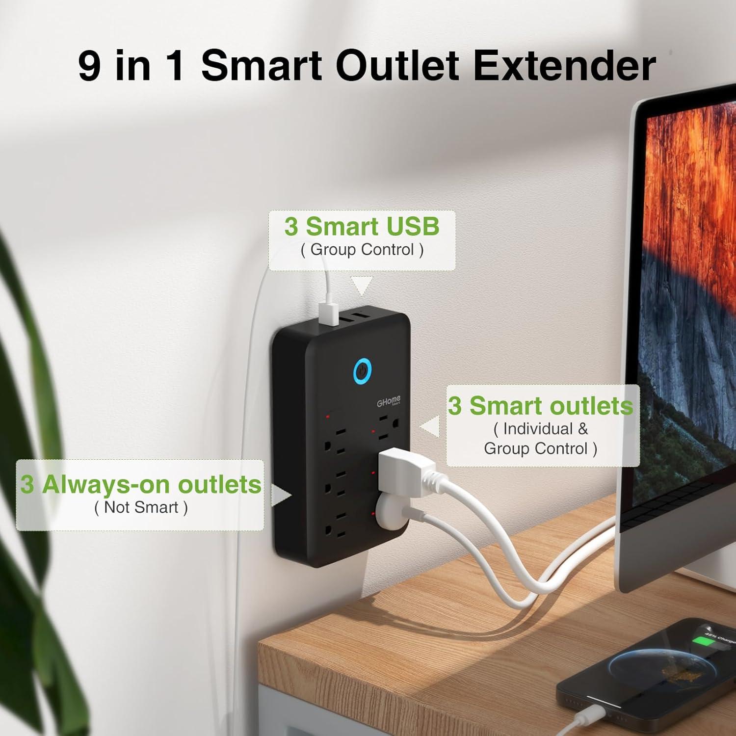 Enchufe Inteligente GHome P2-BK con 3 Regletas y 3 USB