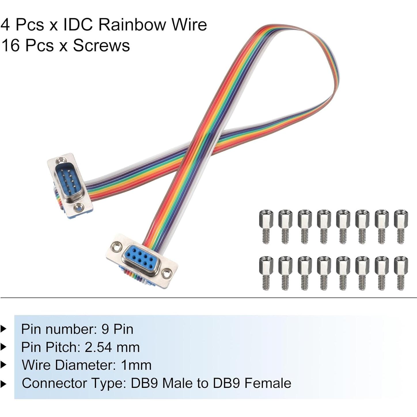 Cable de Cinta IDC Arcoíris MECCANIXITY 4 Pcs DB9 Macho a Hembra 30 cm