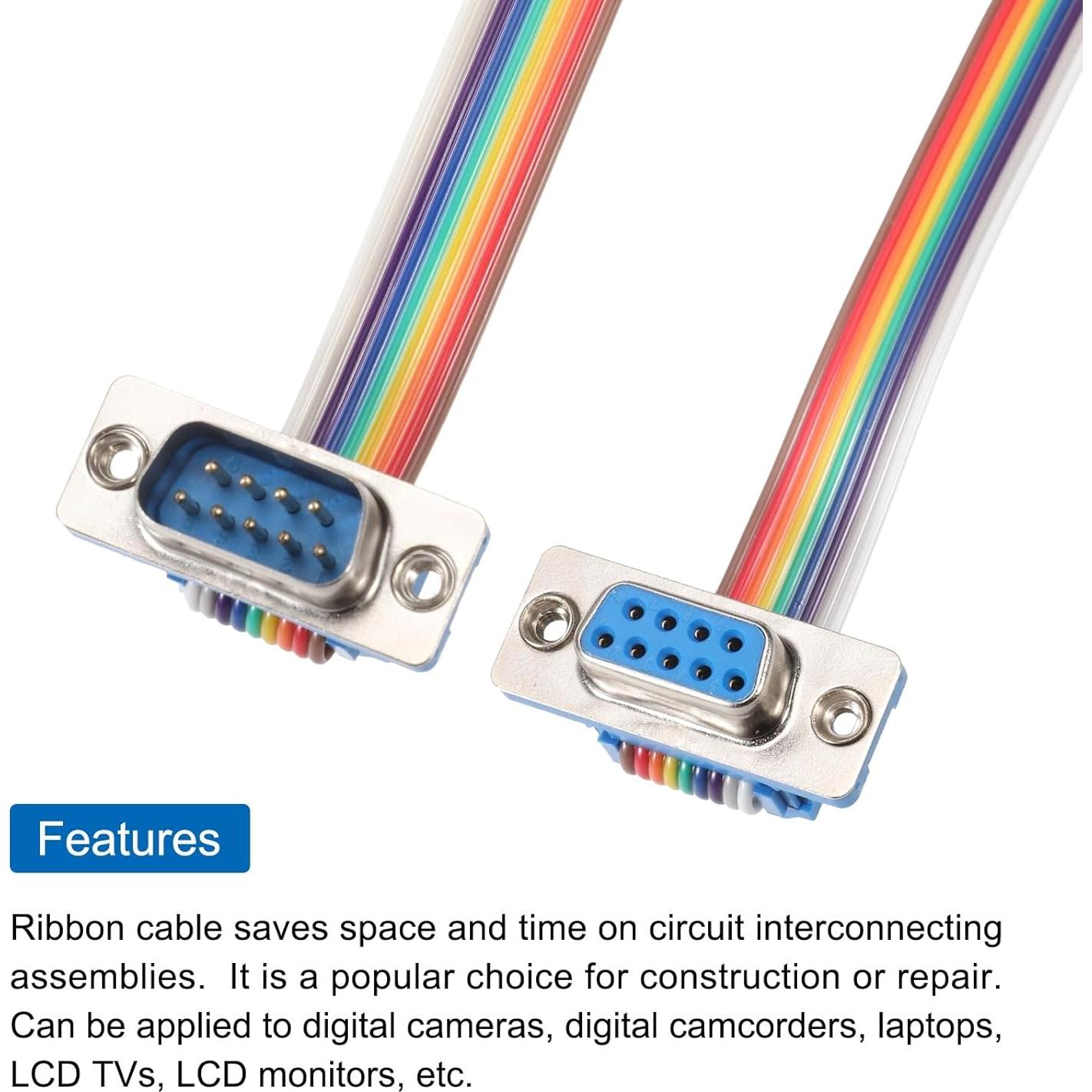 Cable de Cinta IDC Arcoíris MECCANIXITY 4 Pcs DB9 Macho a Hembra 30 cm