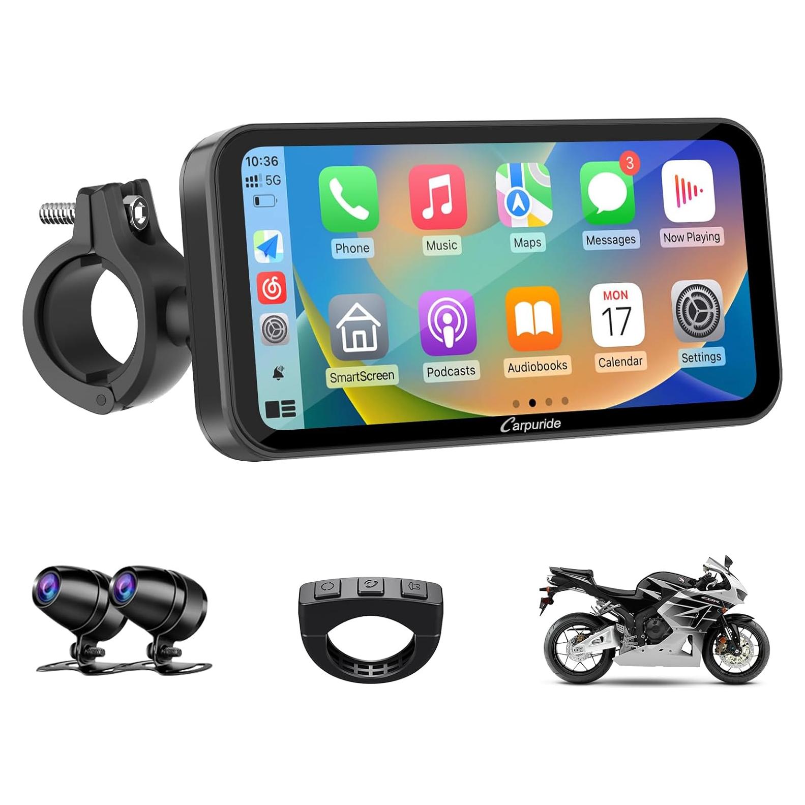Pantalla GPS Carpuride W603D para moto 6.3" HD, CarPlay