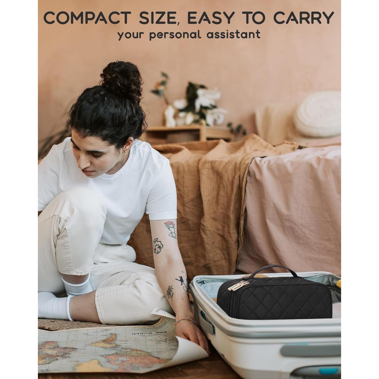 Bolsa de Maquillaje Relavel Negra Doble Capa 22.6x13x8.1cm