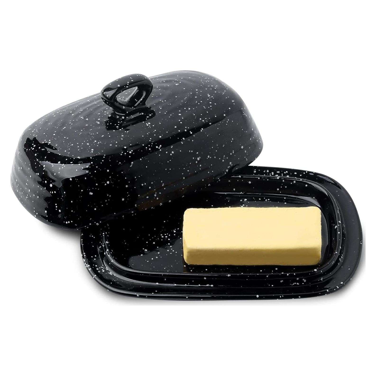 Plato de Mantequilla Hasense Negro con Tapa de Cerámica 18.5cm