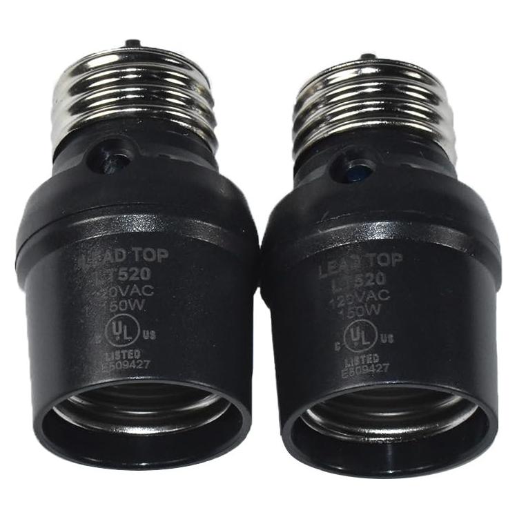 Adaptador de Enchufe con Sensor de Luz HQRP E26 E27 Negro 2 Pzas