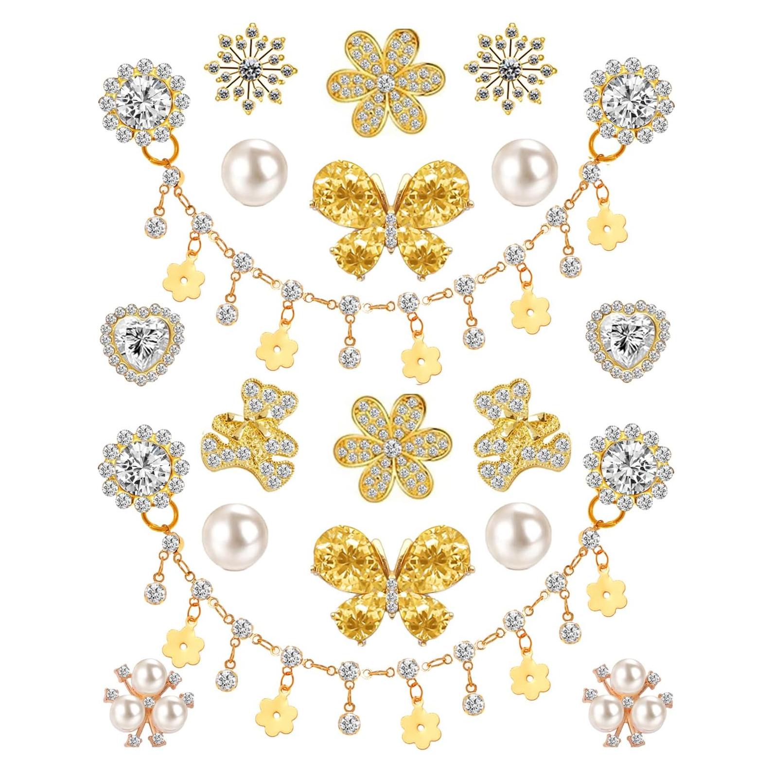 Encantos de Zapatos Brillantes Dorados - 16 Piezas Unisex