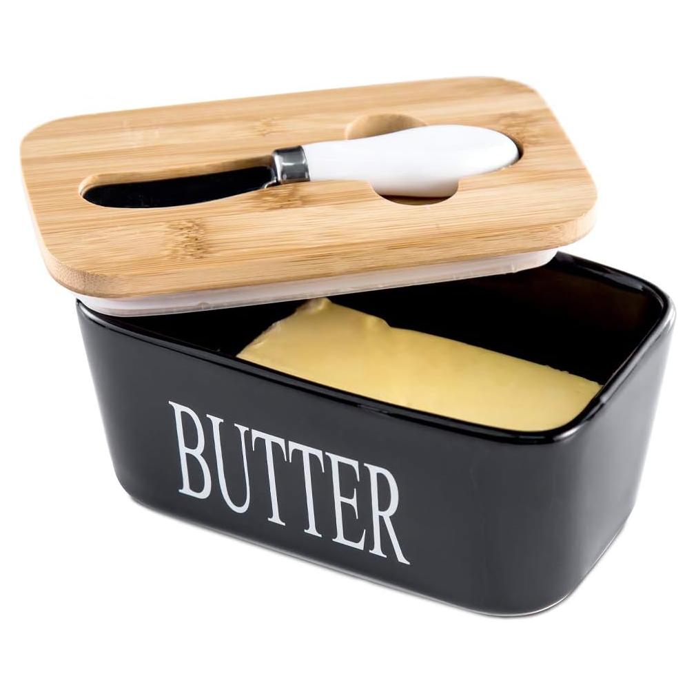 Plato de Mantequilla de Porcelana Hasense con Tapa de Bambú