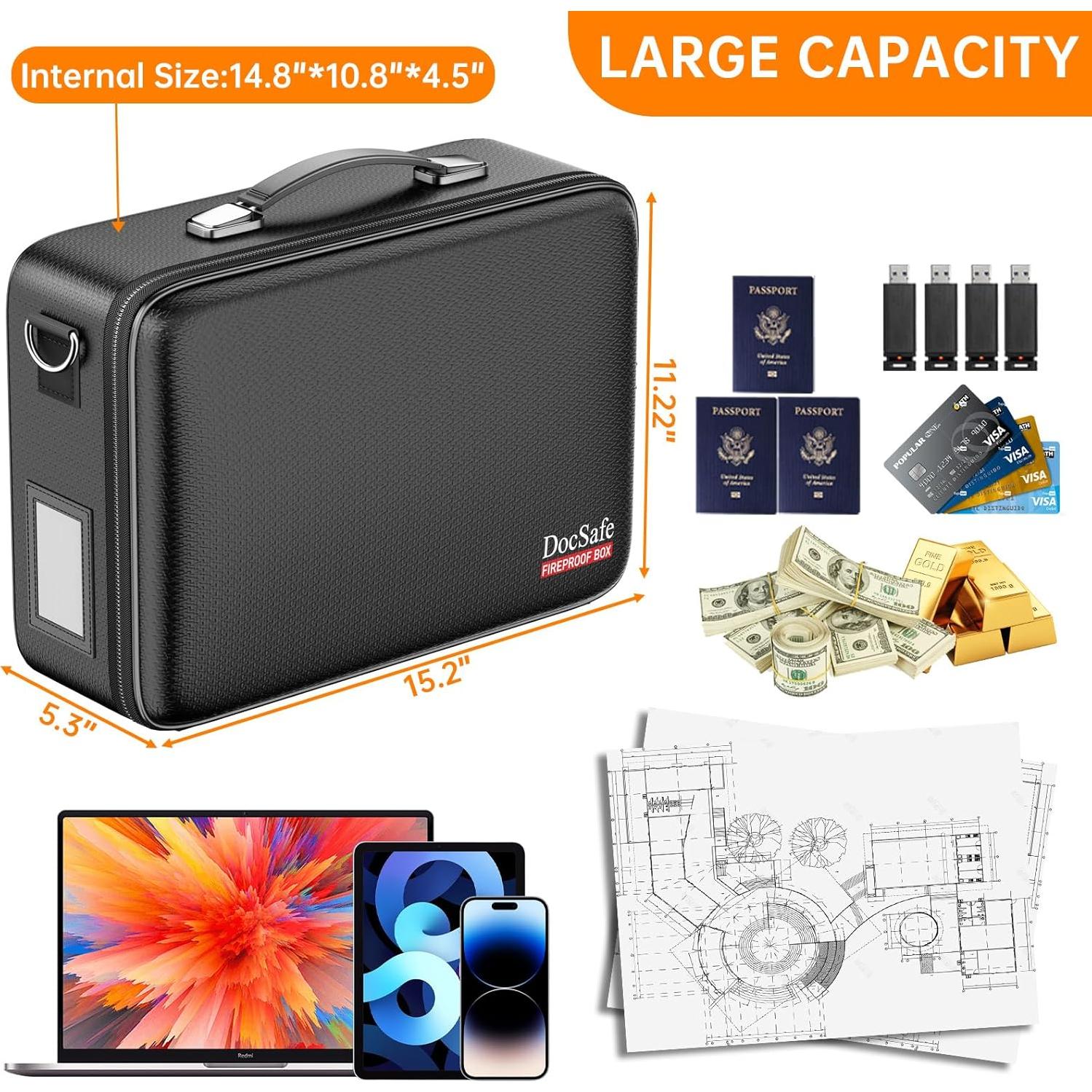 Caja de Documentos a Prueba de Fuego DocSafe 38.6x28.5cm Negra