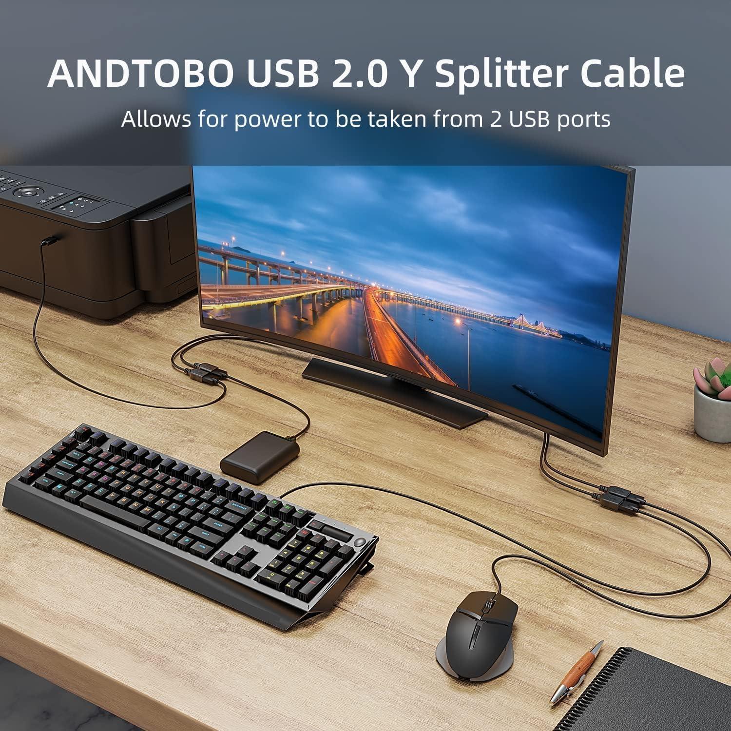 Adaptador USB 2.0 ANDTOBO Macho a 2 Hembras 30cm